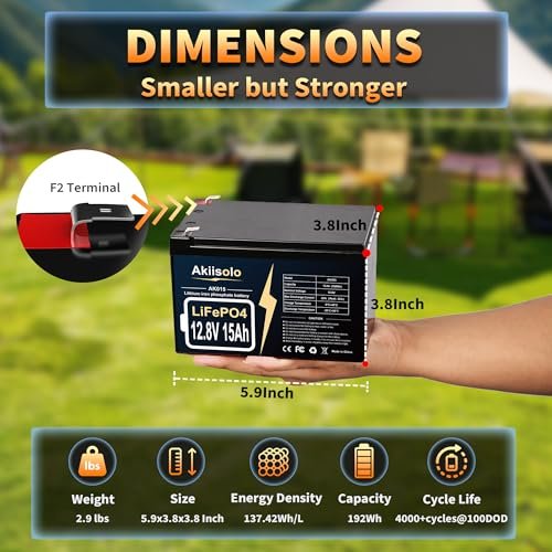 Akiisolo - 12V 15Ah Lithium Battery LiFePO4 Deep Cycle Battery